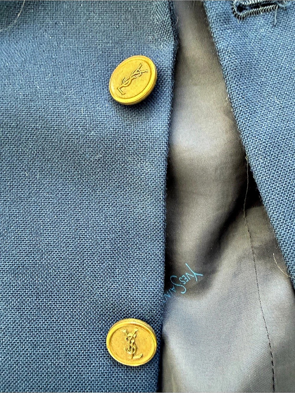 Yves Saint Laurent Vintage Navy Wool Gold Button Blazer Blue Wool-Blend Style - Picture 4 of 9